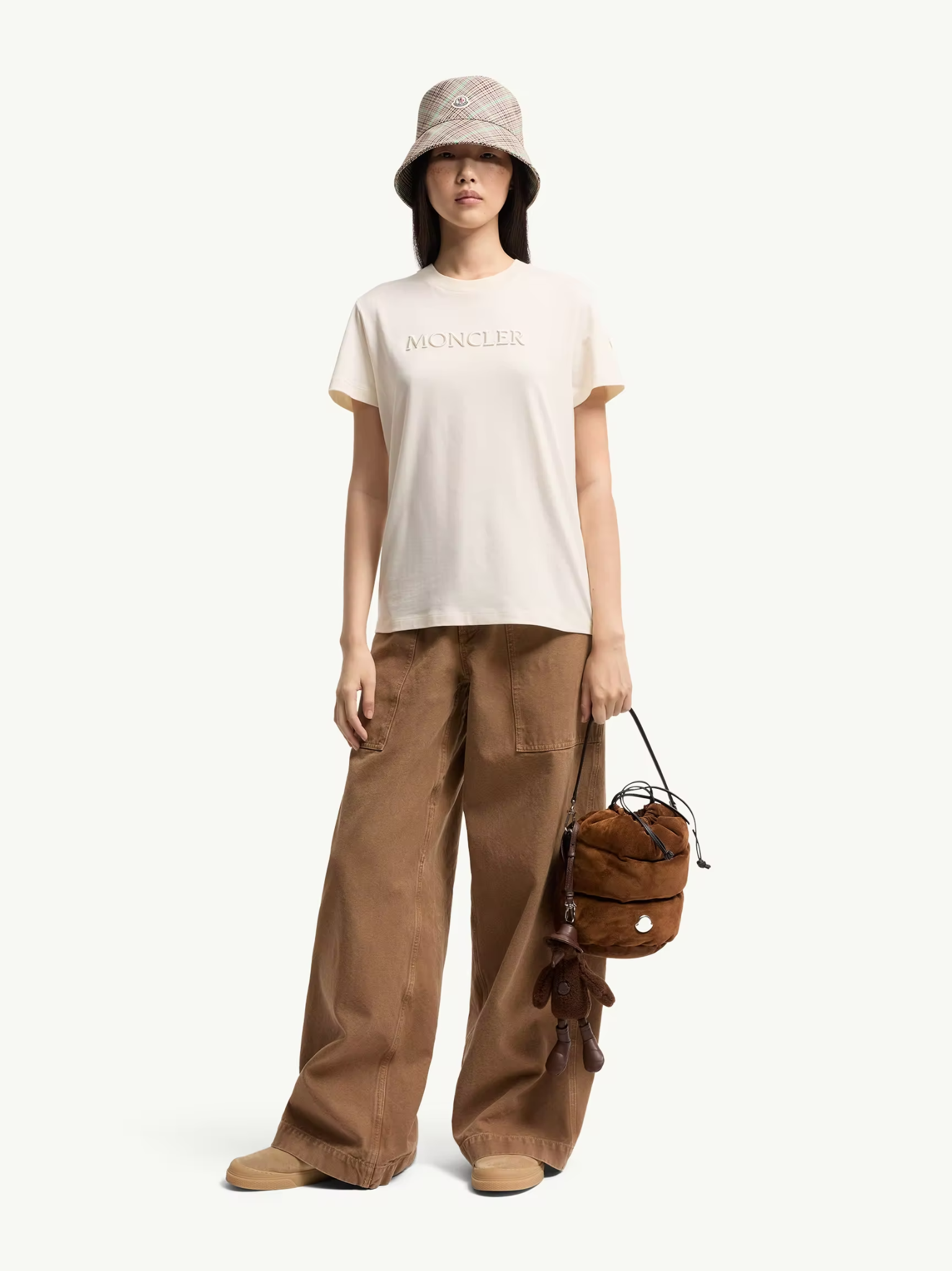MONCLER WOMEN Embroidered Tonal Logo Cotton T-Shirt White