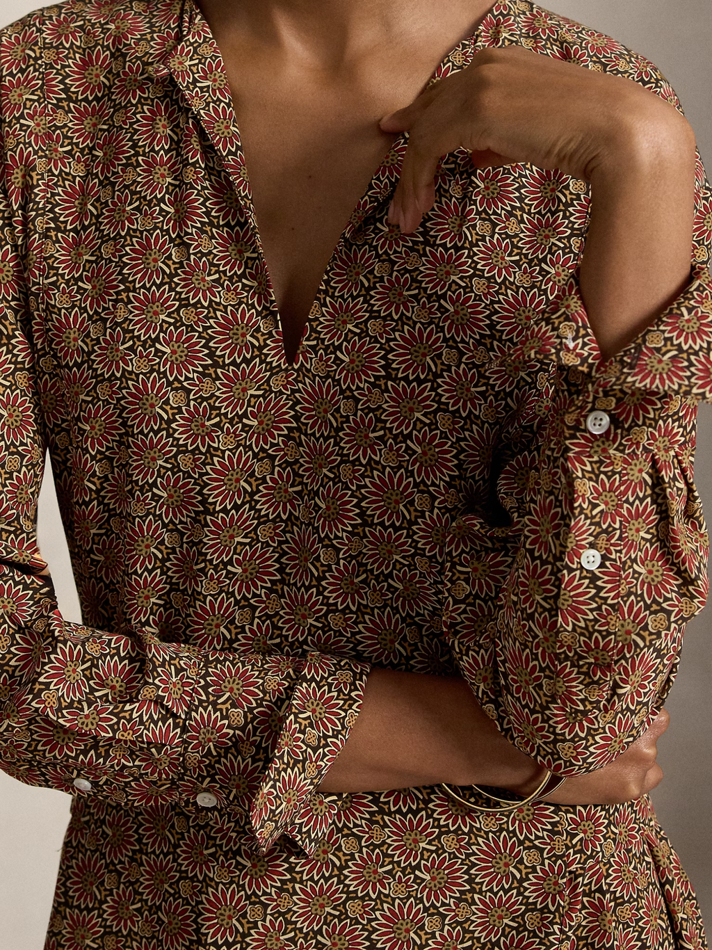RALPH LAUREN WOMEN Floral Tie-Front Crepe Dress Abs Daisy Brown Pink