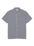 LACOSTE Regular Fit Lightweight Poplin Plaid Shirt White/Navy Blue