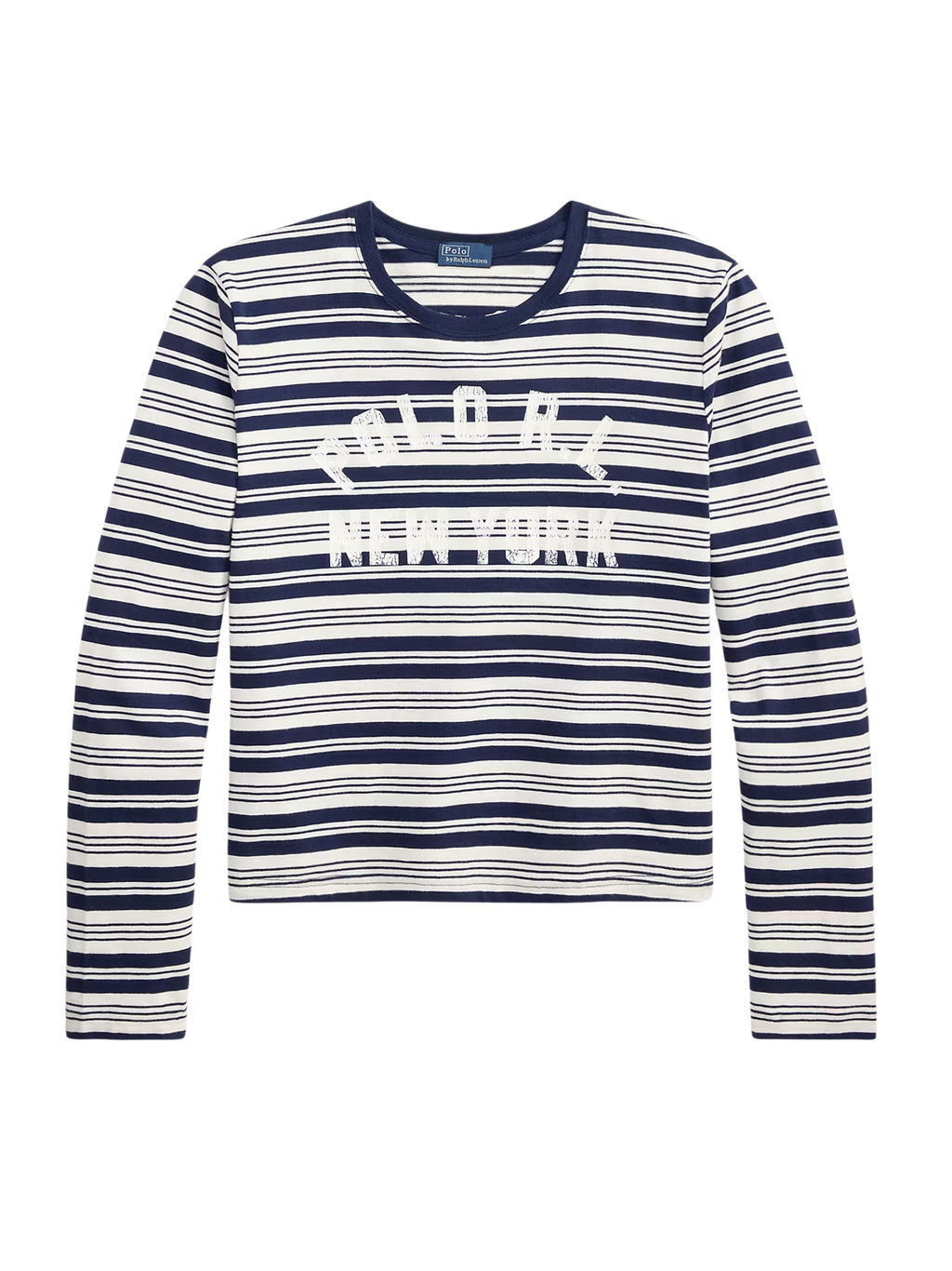 RALPH LAUREN WOMEN Logo Striped Jersey Long-Sleeve Tee Newport Navy/Nevis