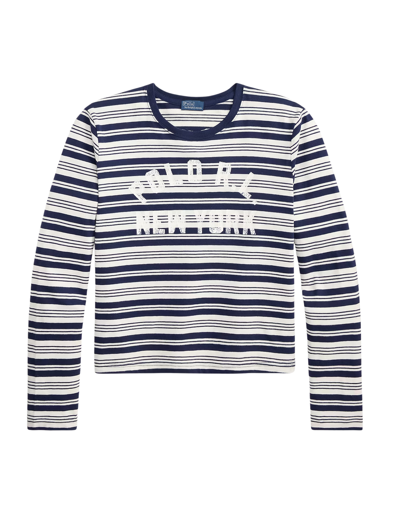 RALPH LAUREN WOMEN Logo Striped Jersey Long-Sleeve Tee Newport Navy/Nevis