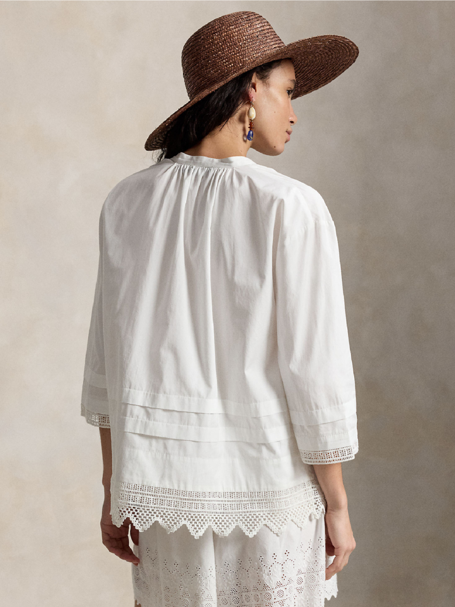 RALPH LAUREN WOMEN Crochet-trim Cotton Shirt White
