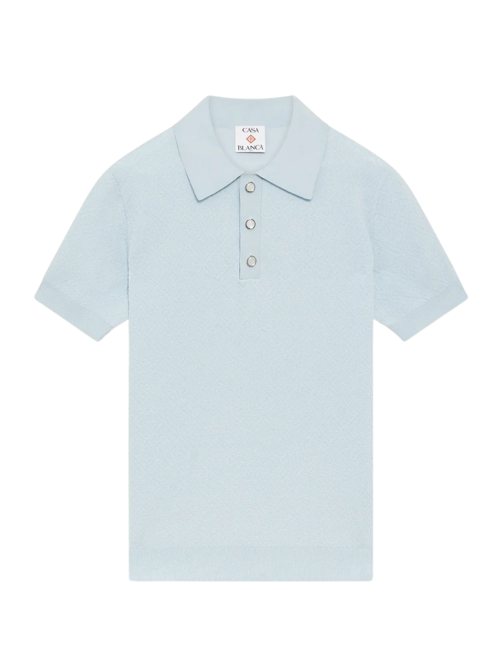 CASABLANCA Pointelle Monogram Short Sleeve Polo Shirt Blue
