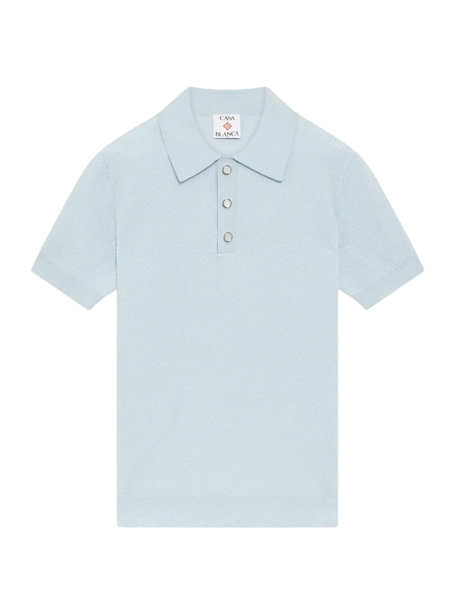 CASABLANCA Pointelle Monogram Short Sleeve Polo Shirt Blue