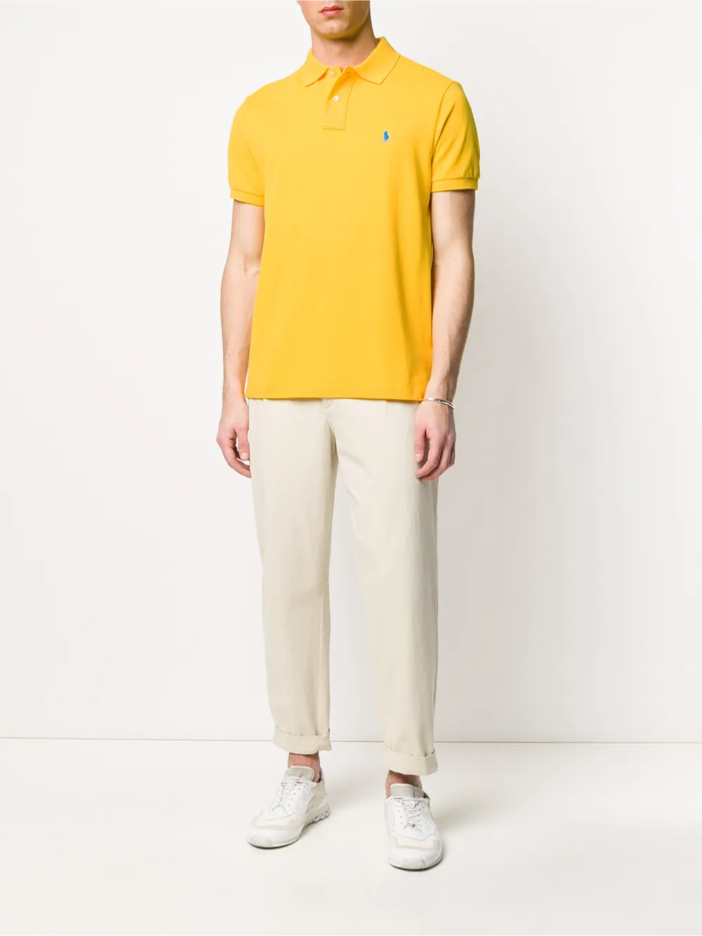 RALPH LAUREN Slim Fit Mesh Polo Shirt Yellow Fin