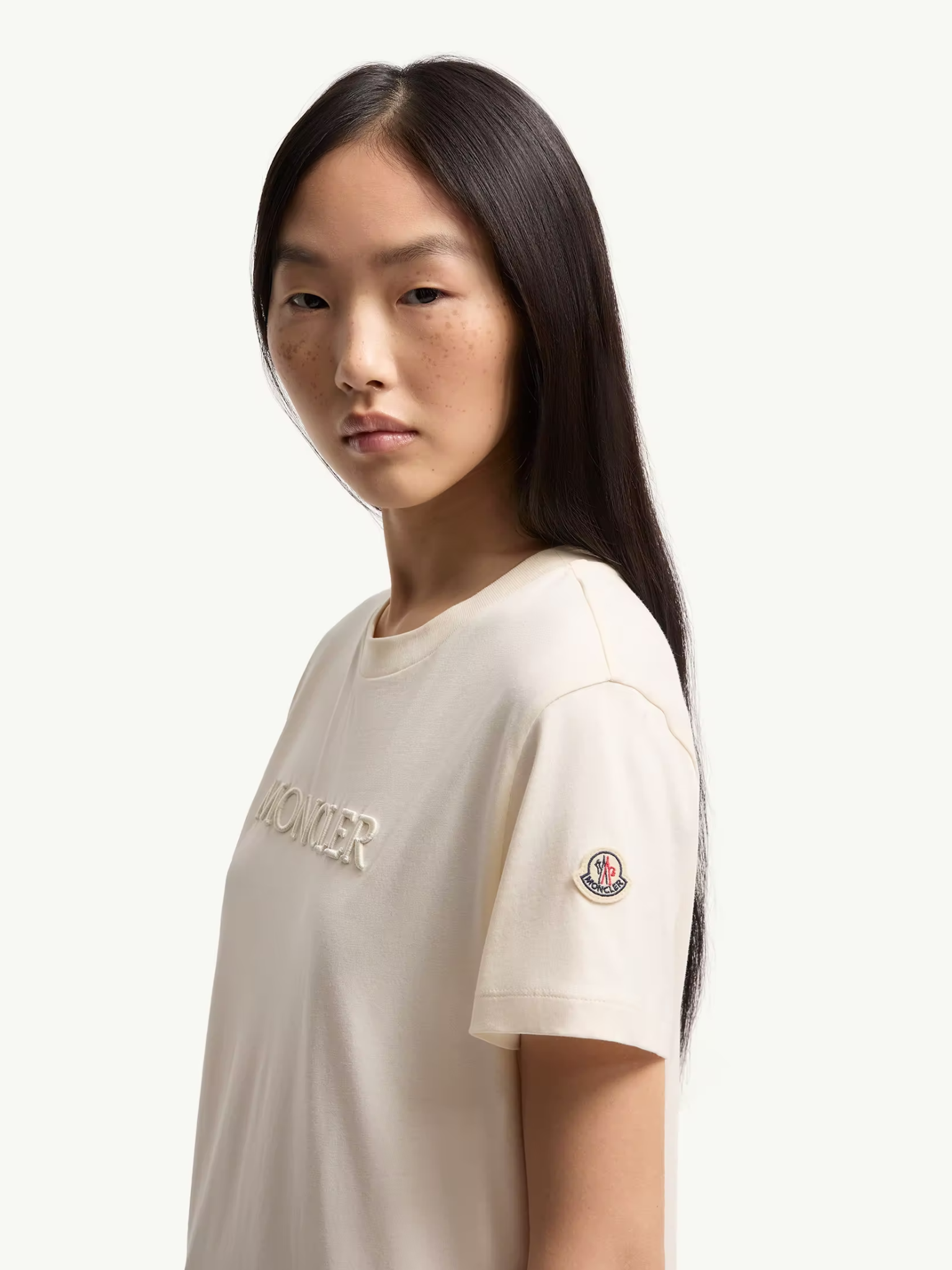 MONCLER WOMEN Embroidered Tonal Logo Cotton T-Shirt White