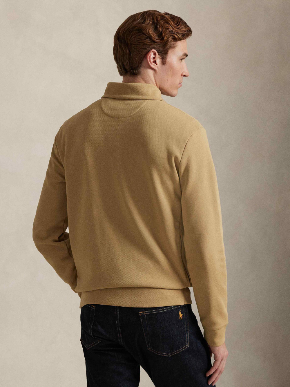 RALPH LAUREN Double-knit Mockneck Pullover Medium Beige