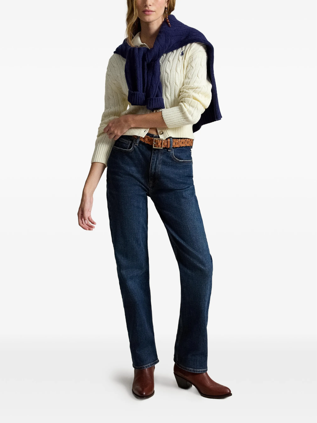 RALPH LAUREN WOMEN Cable Cotton Polo-collar Cardigan	Clubhouse Cream