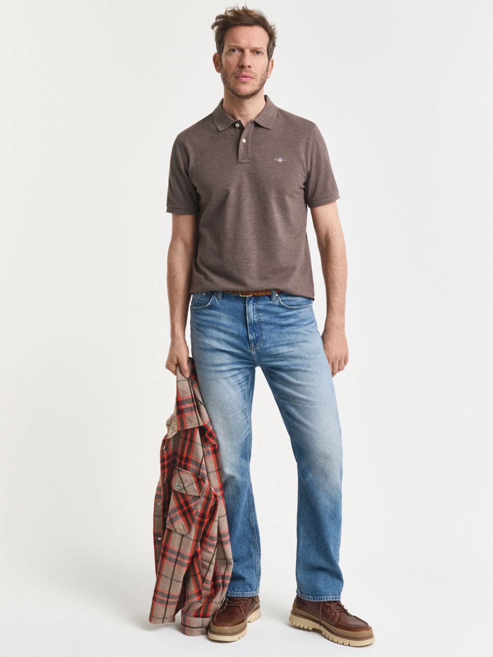 GANT Regular Fit Shield Piqué Polo Shirt Seawood Melange