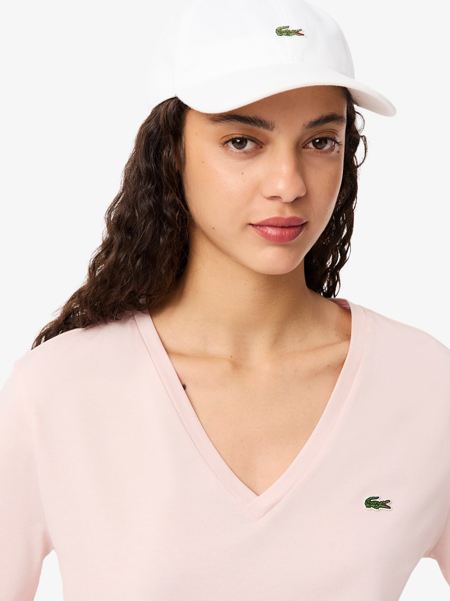LACOSTE WOMEN Relaxed Fit Soft Cotton V Neck T-shirt Light Pink