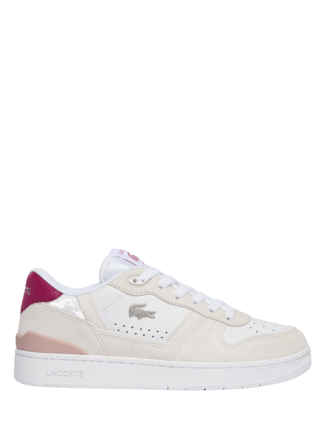LACOSTE WOMEN T-Clip Set Suede Sneakers White/Dark Purple