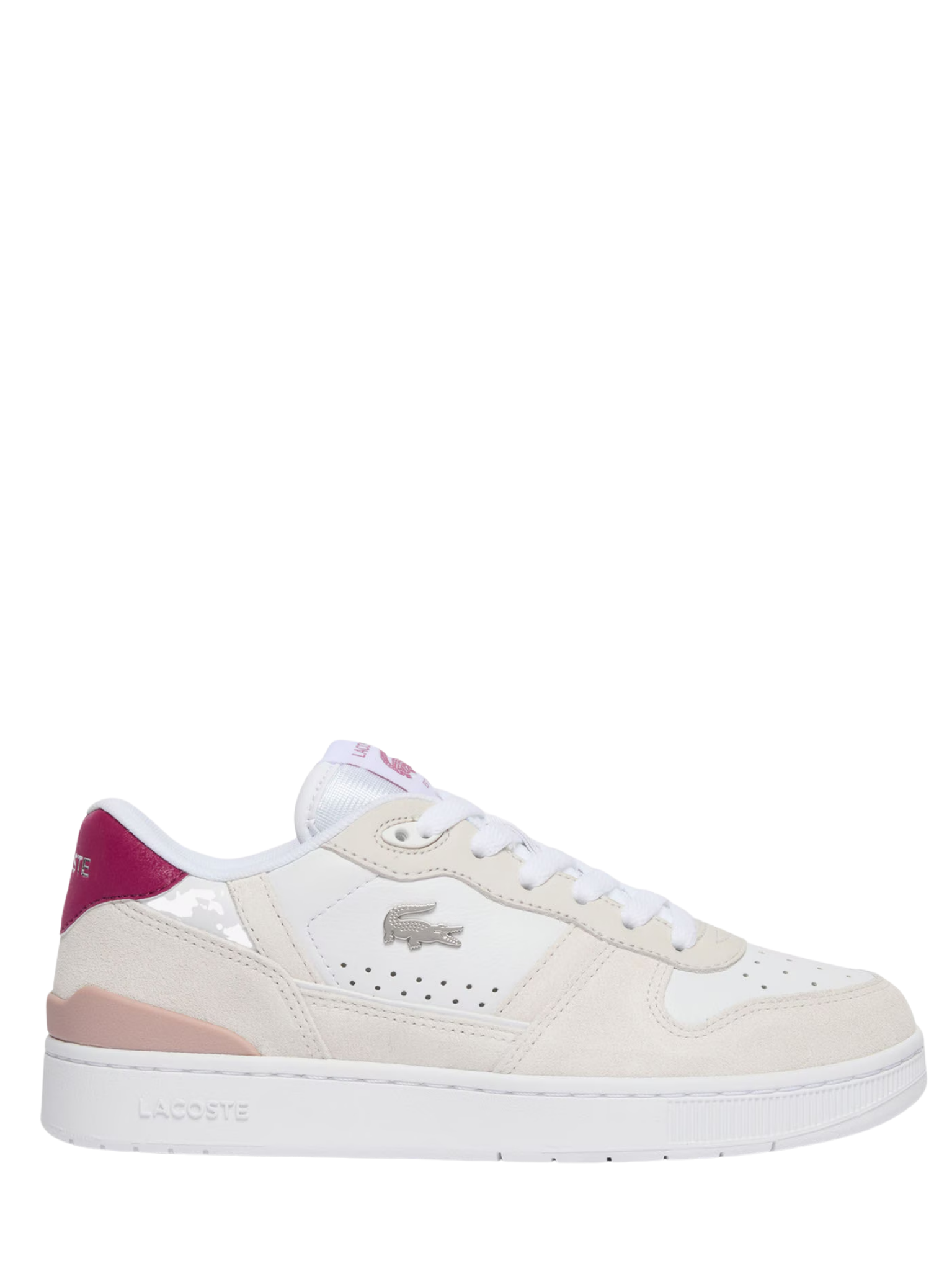 LACOSTE WOMEN T-Clip Set Suede Sneakers White/Dark Purple