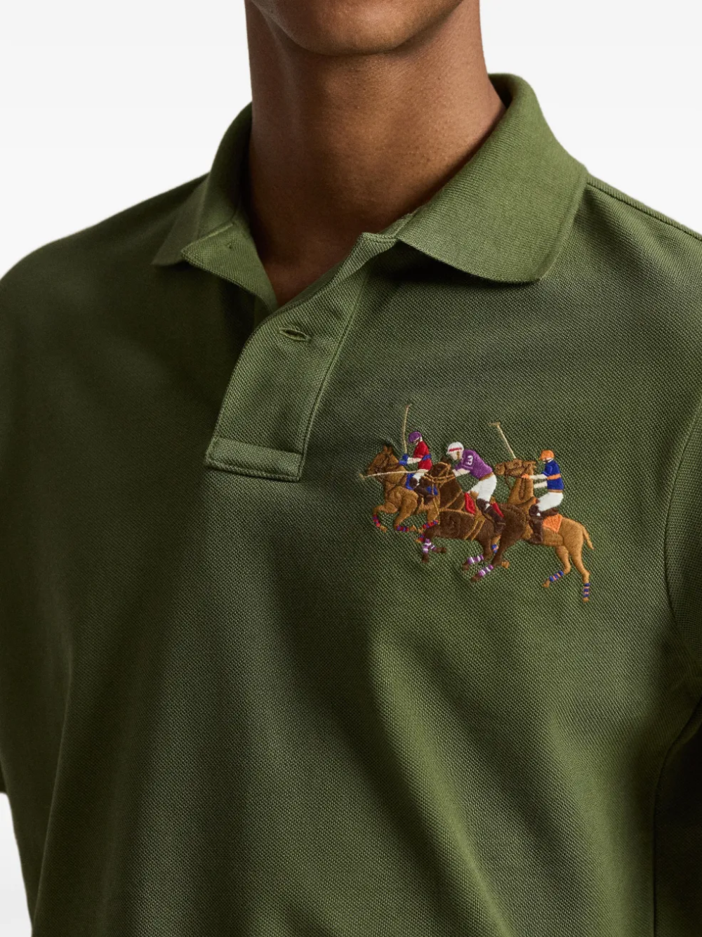 RALPH LAUREN Classic Fit Triple-Pony Mesh Polo Shirt Supply Olive