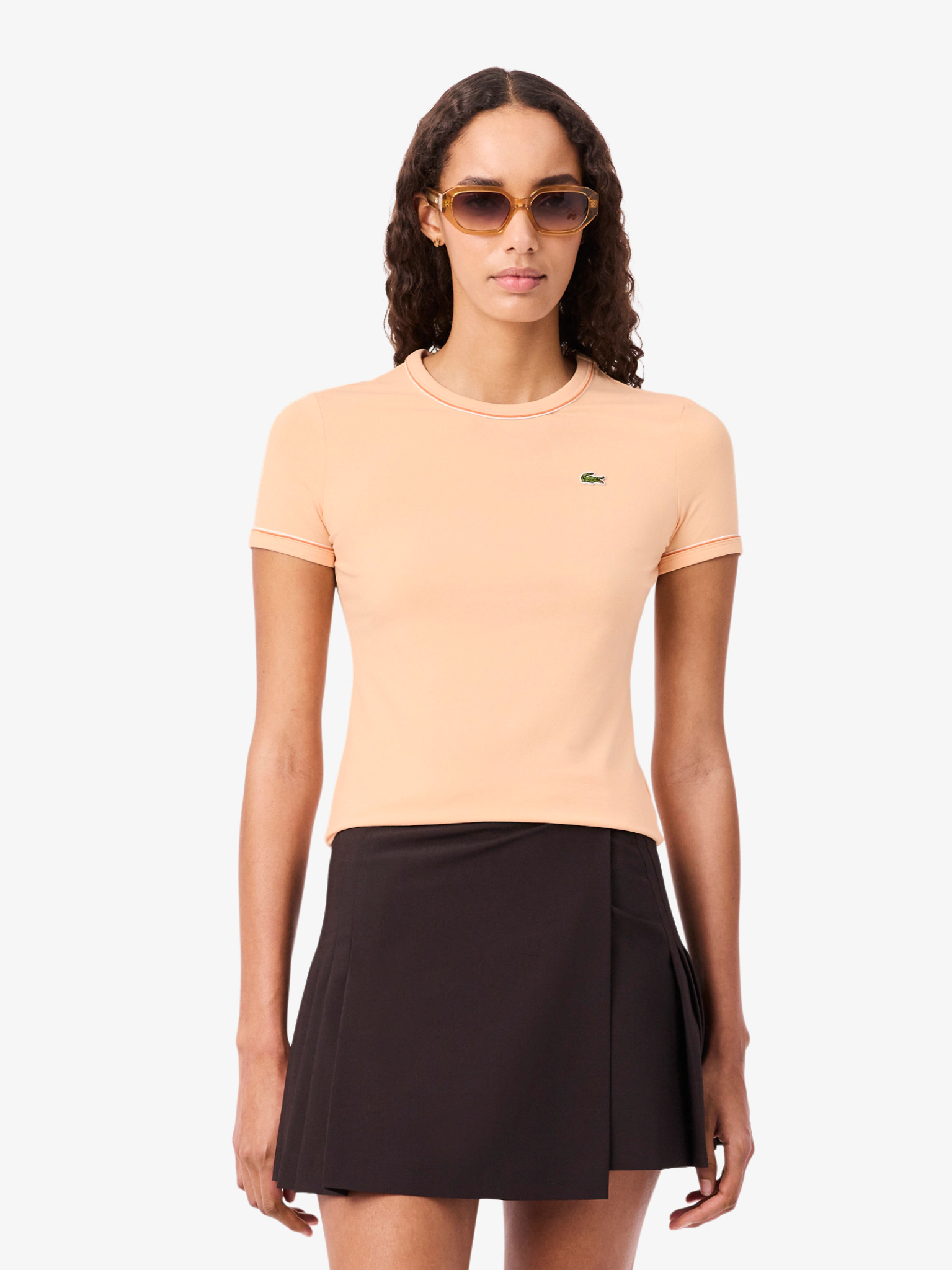 LACOSTE WOMEN Contrast Trim Jersey T-shirt Rose/Orange