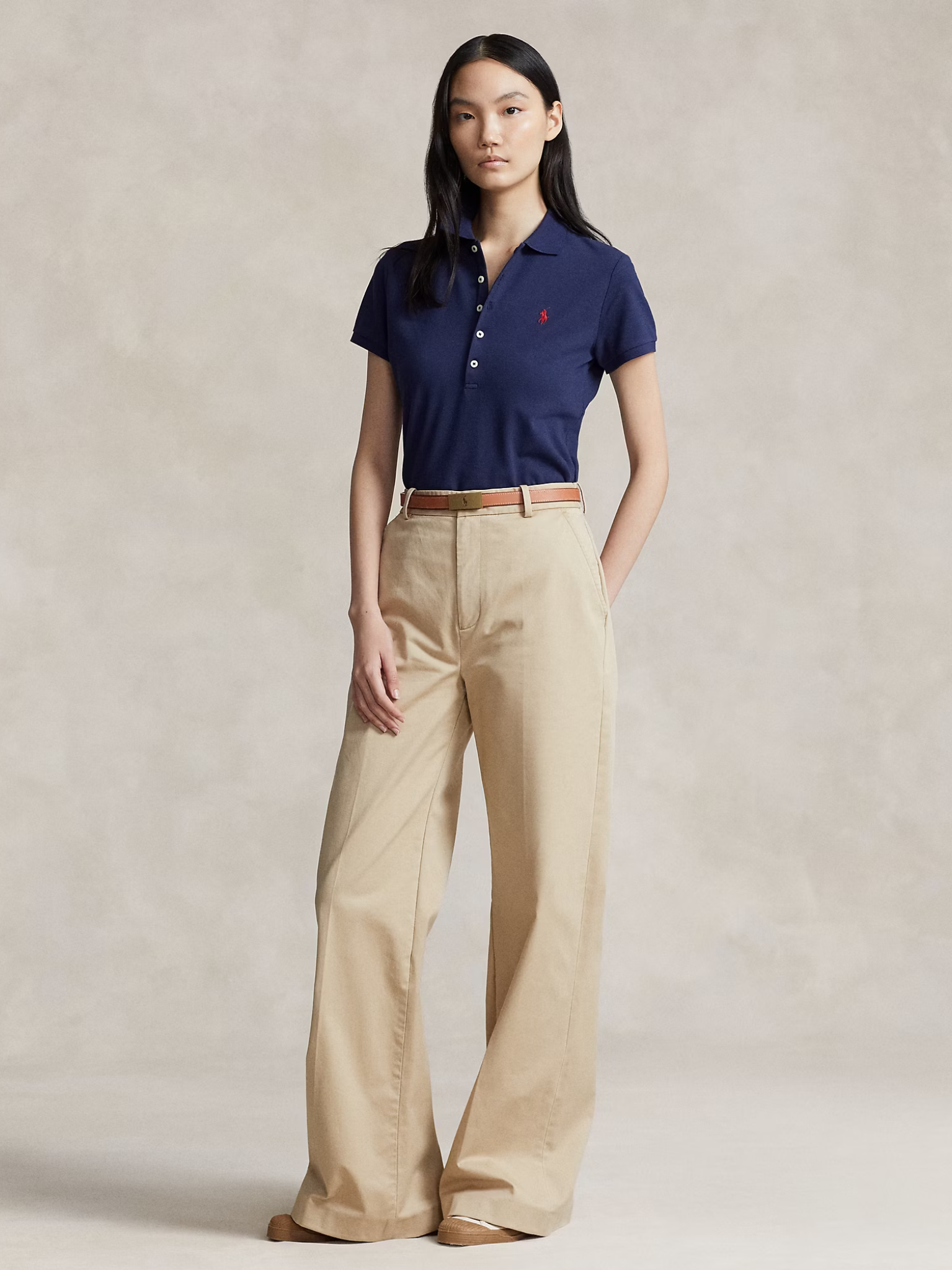 RALPH LAUREN WOMEN Slim Fit Stretch Polo Shirt Newport Navy