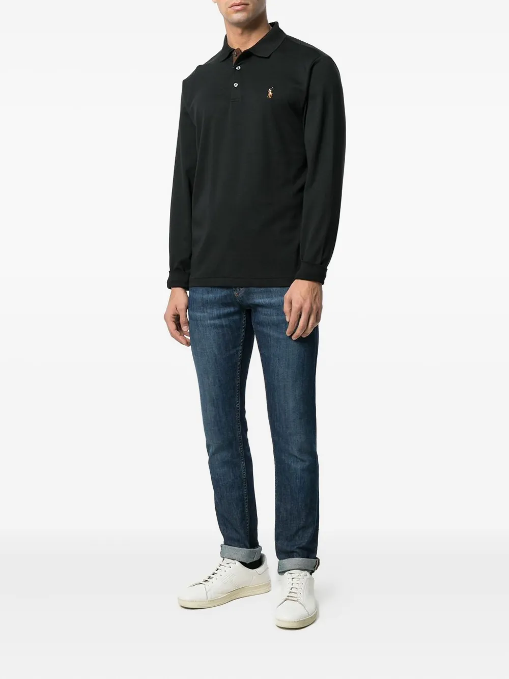 RALPH LAUREN Custom Slim Fit Soft Cotton L/S Polo Shirt Polo Black
