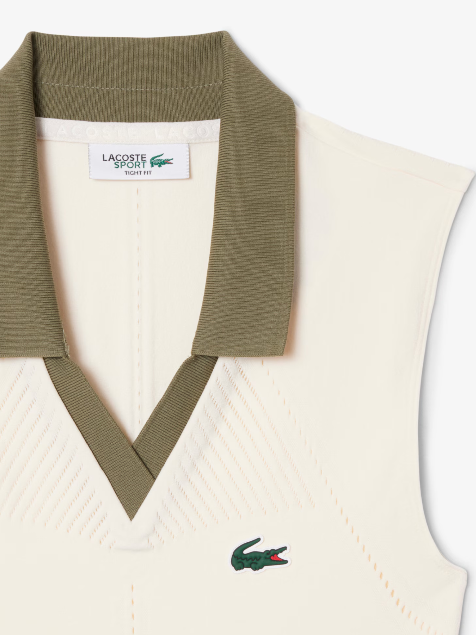LACOSTE WOMEN Sleeveless Stretch Knit Tennis Polo White/Khaki Green