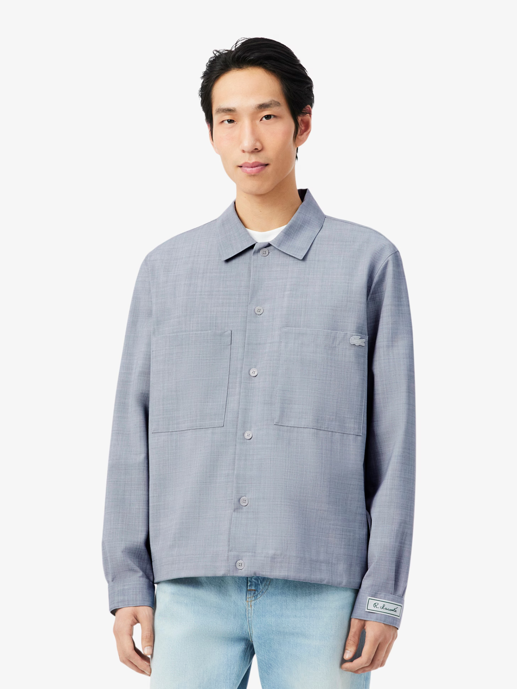LACOSTE Oversized Wool Blend Overshirt Light Grey