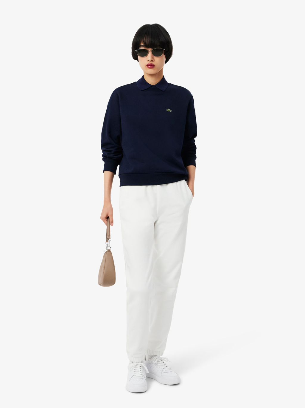 LACOSTE WOMEN Relaxed Fit Fleece Crew Neck Sweatshirt Midnight Blue