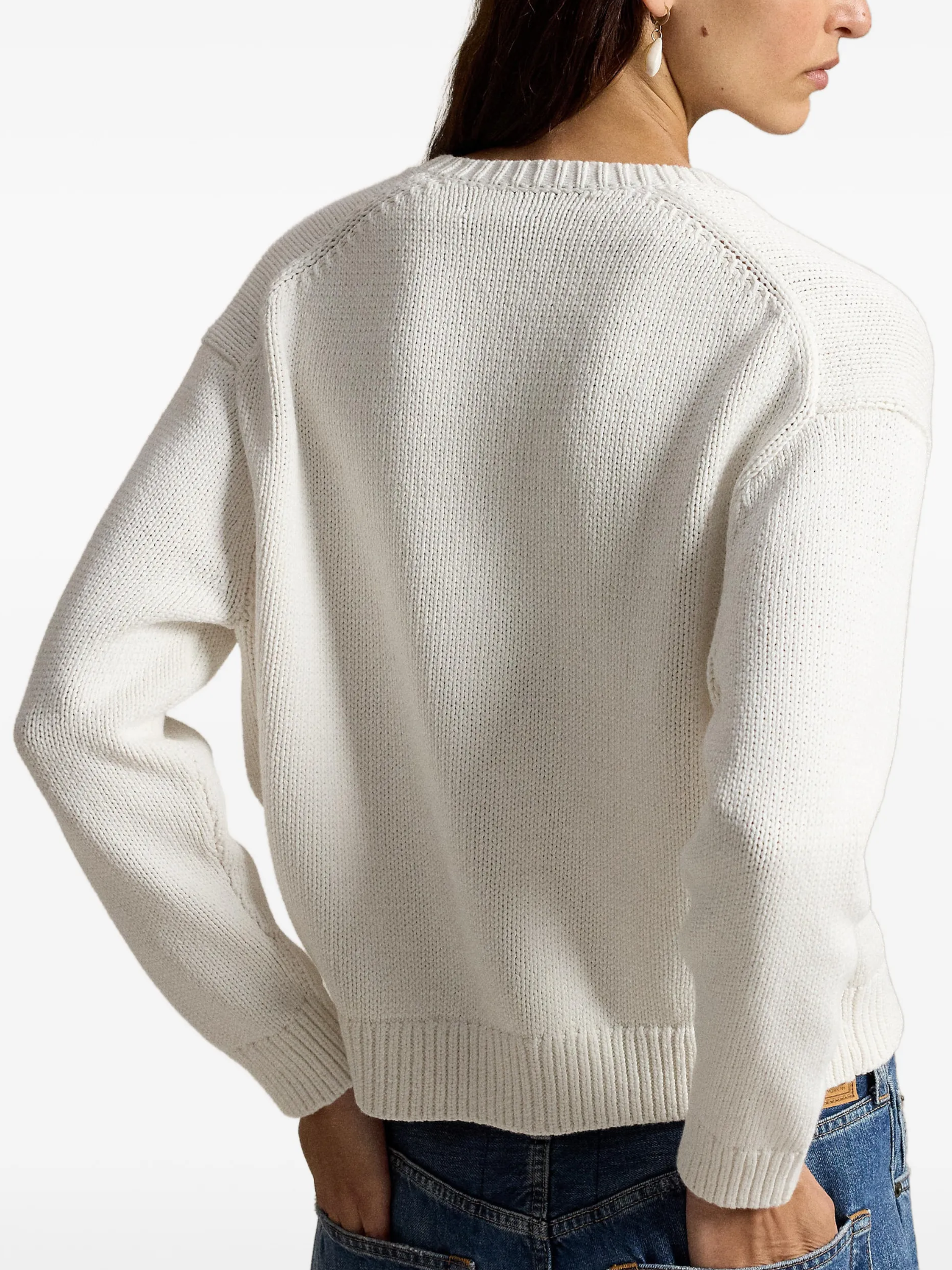 RALPH LAUREN WOMEN Linen-blend Crewneck Cardigan White