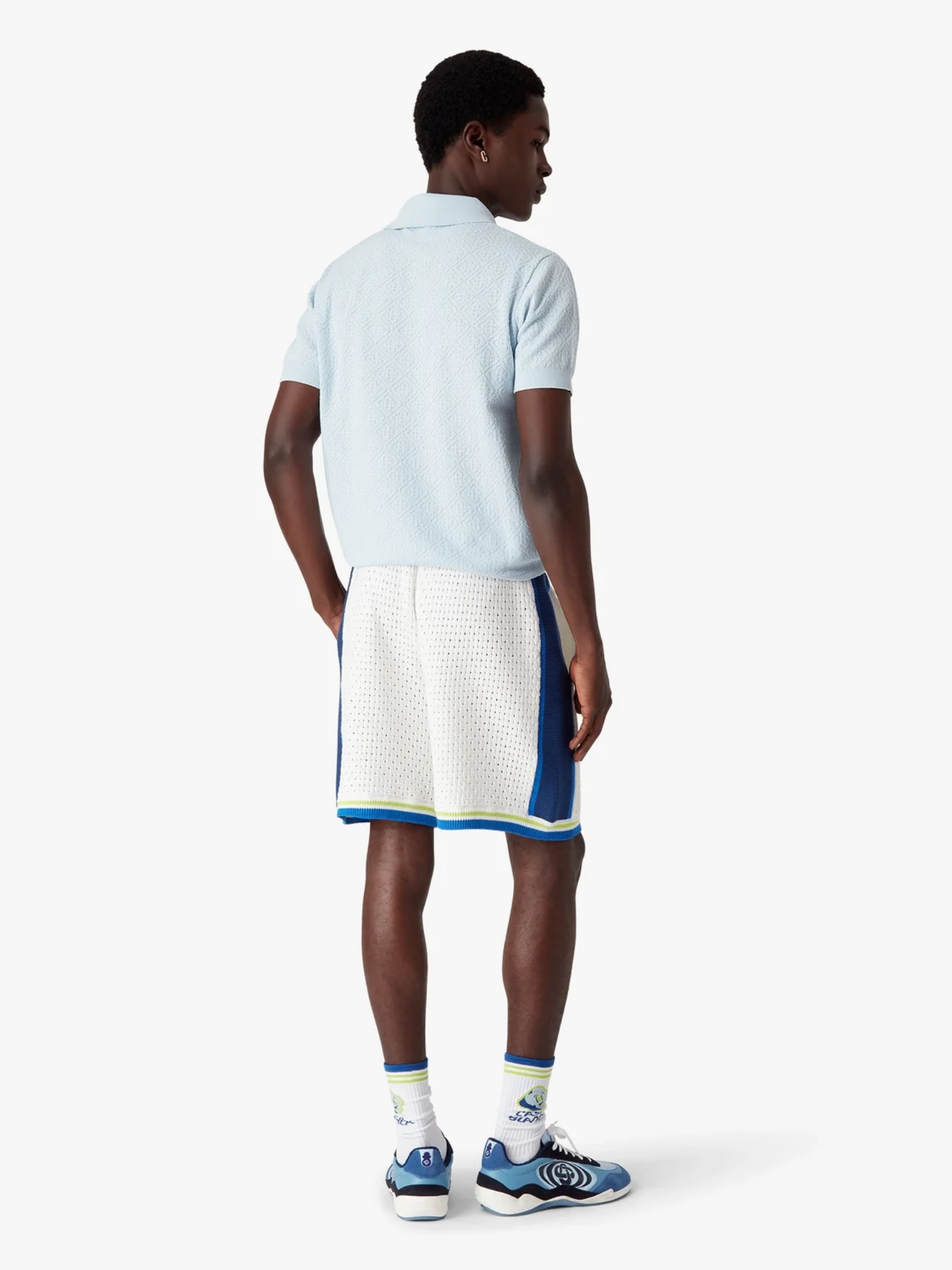 CASABLANCA Pointelle Monogram Short Sleeve Polo Shirt Blue