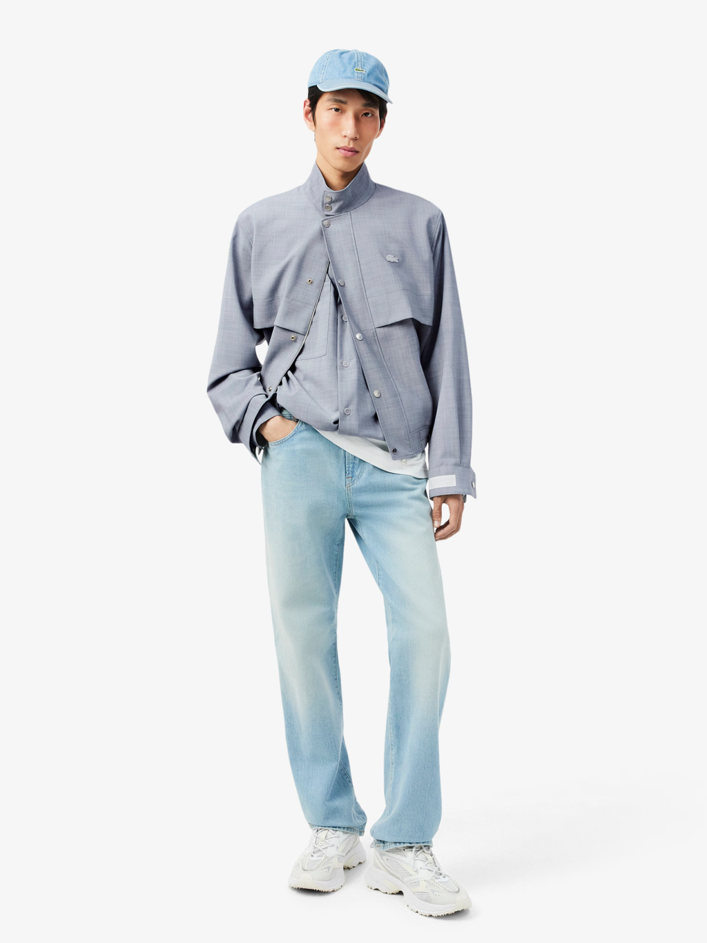 LACOSTE Oversized Wool Blend Overshirt Light Grey