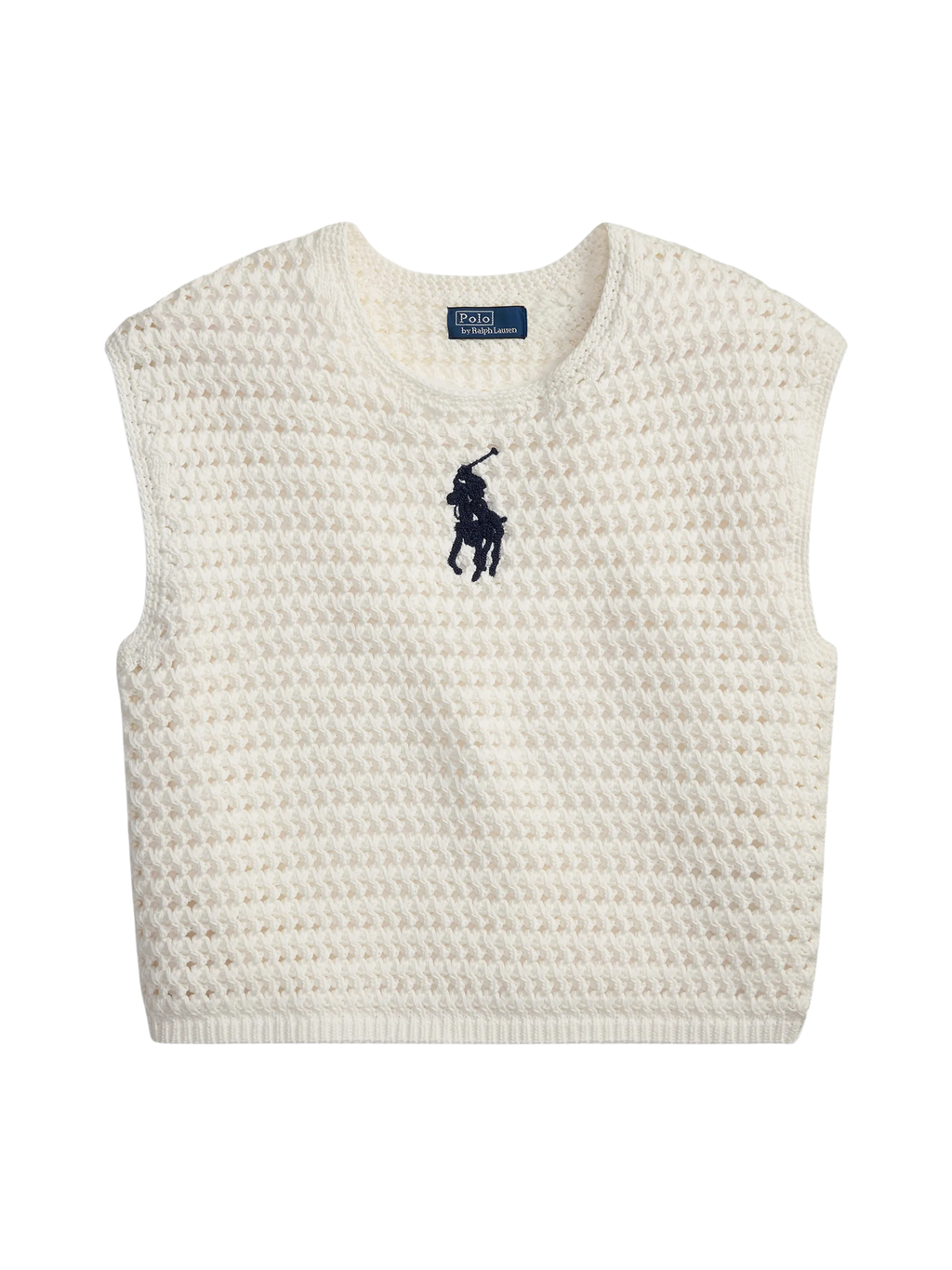 RALPH LAUREN WOMEN Big Pony Crocheted Cotton Jumper White