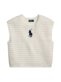 RALPH LAUREN WOMEN Big Pony Crocheted Cotton Jumper White