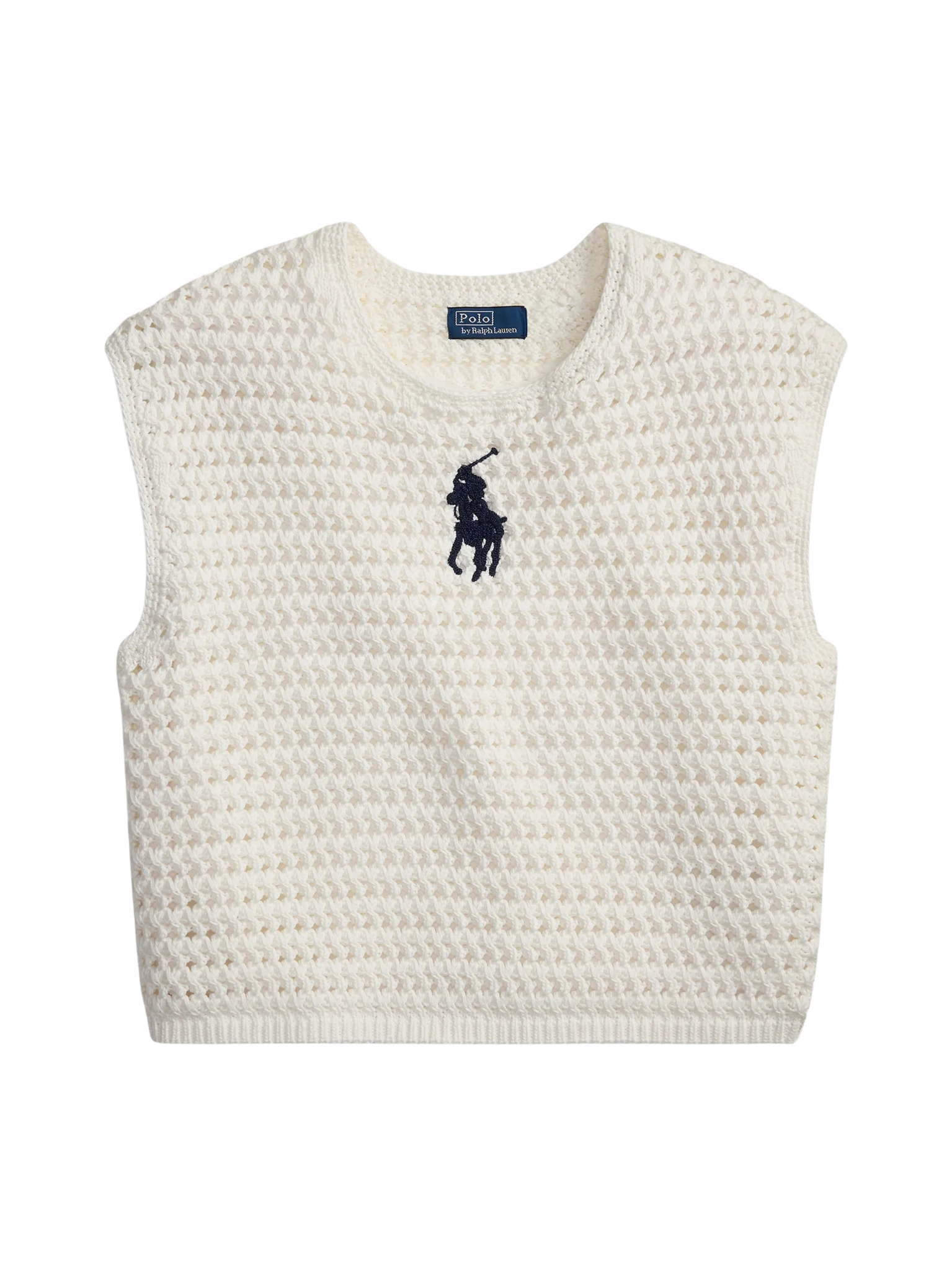 RALPH LAUREN WOMEN Big Pony Crocheted Cotton Jumper White