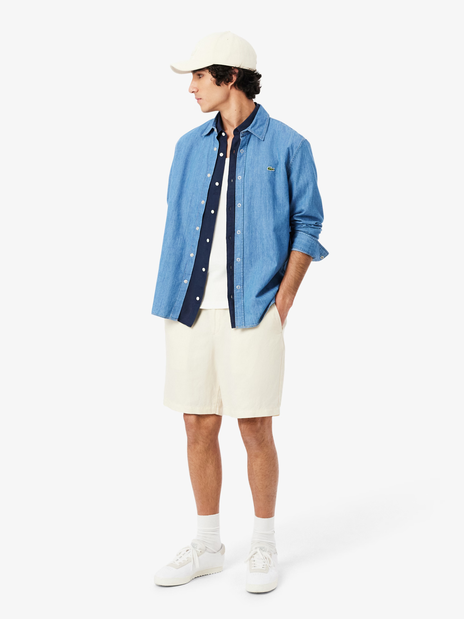 LACOSTE Short Sleeved Linen Shirt Midnight Blue