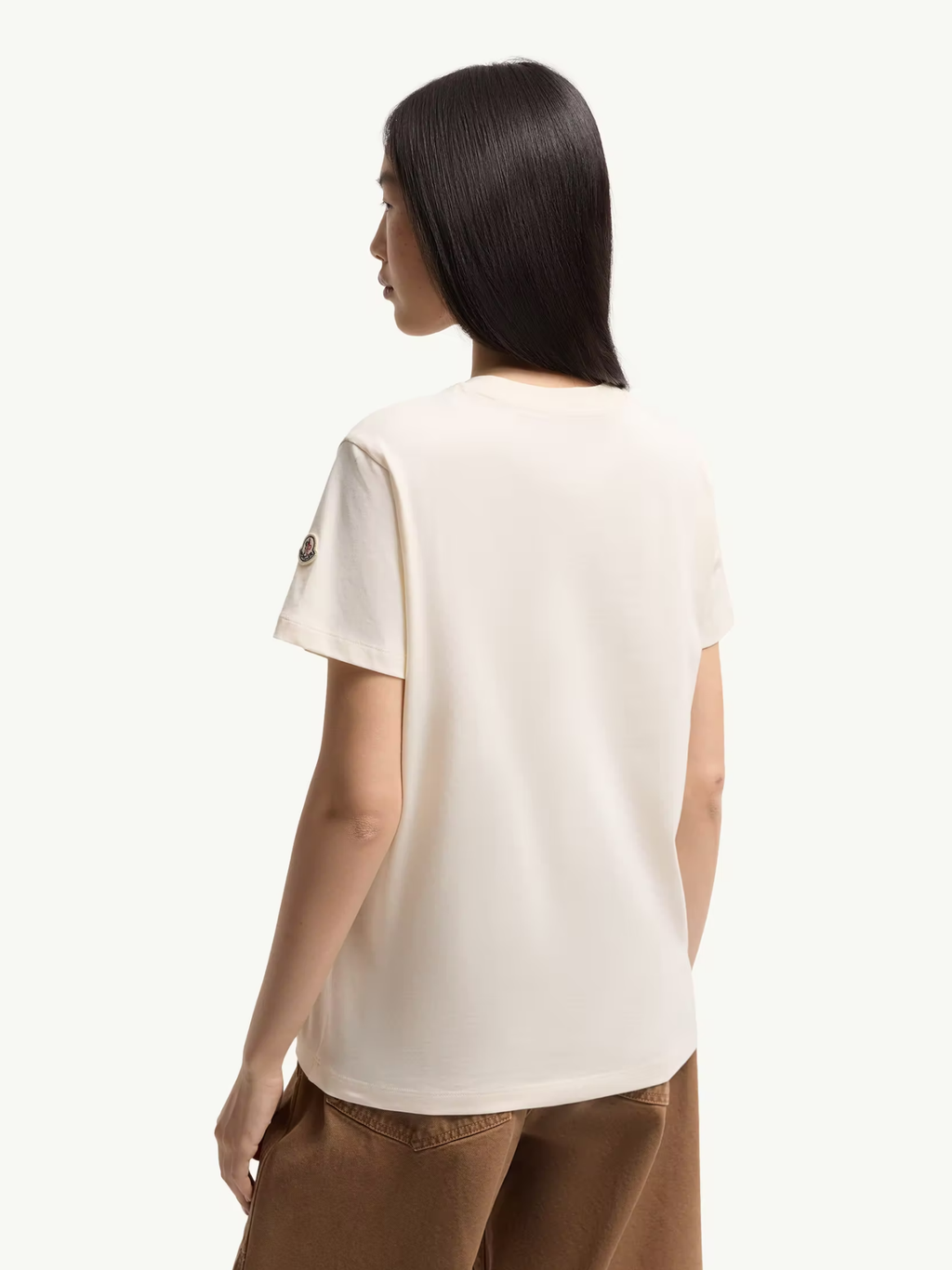 MONCLER WOMEN Embroidered Tonal Logo Cotton T-Shirt White
