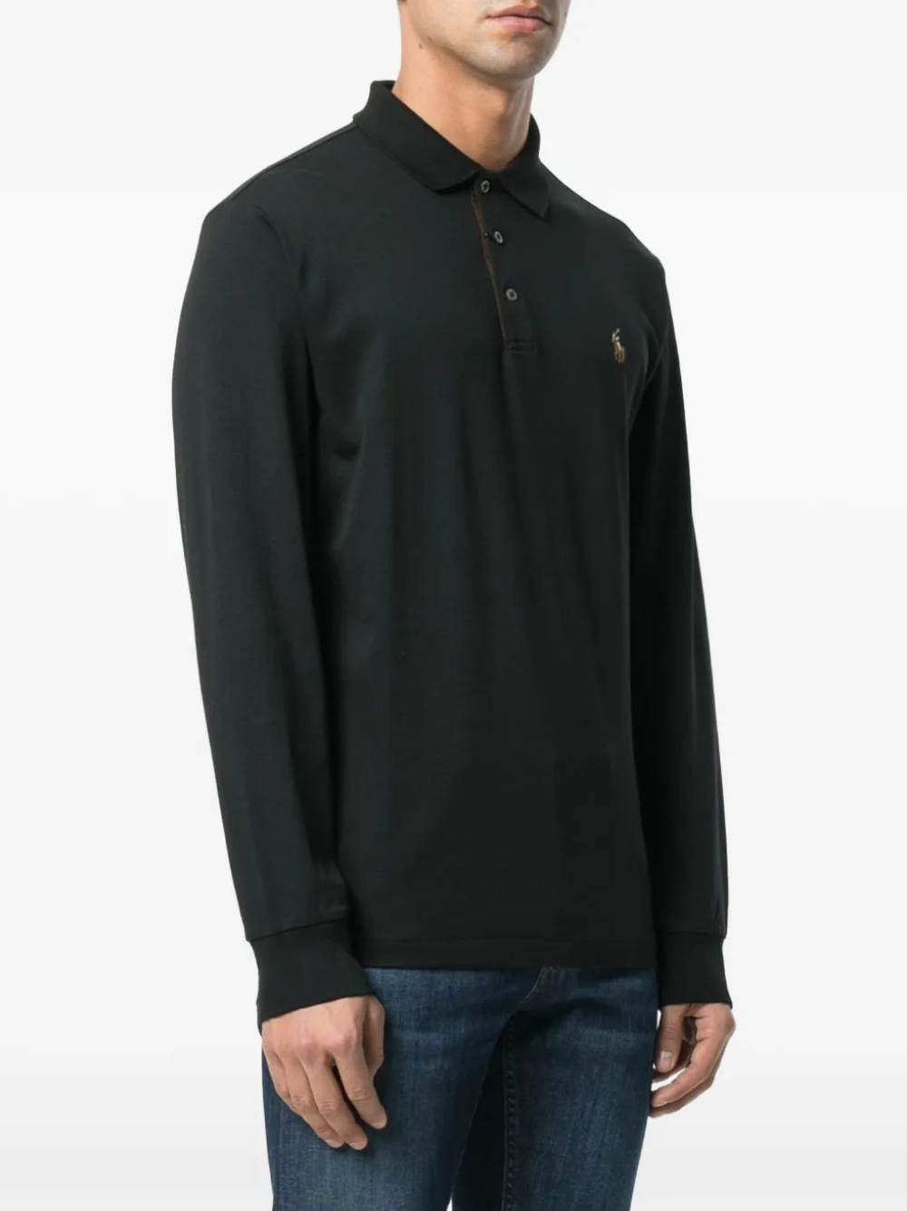 RALPH LAUREN Custom Slim Fit Soft Cotton L/S Polo Shirt Polo Black
