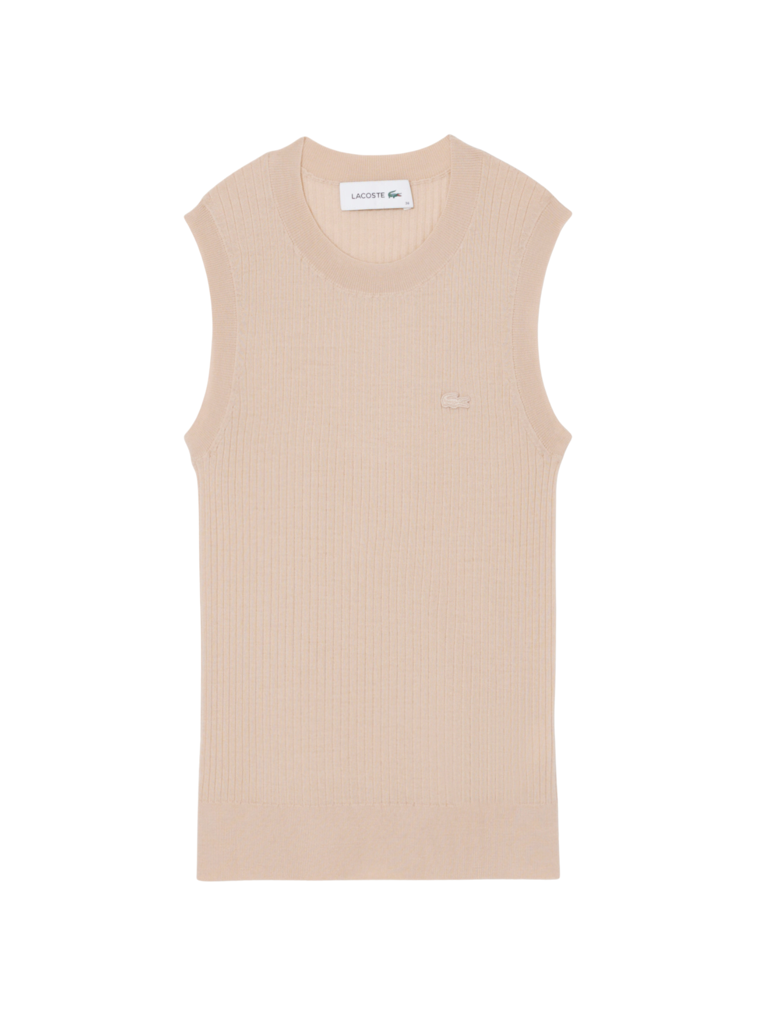 LACOSTE WOMEN Merino Wool 3D Knit Sleeveless Sweater Beige