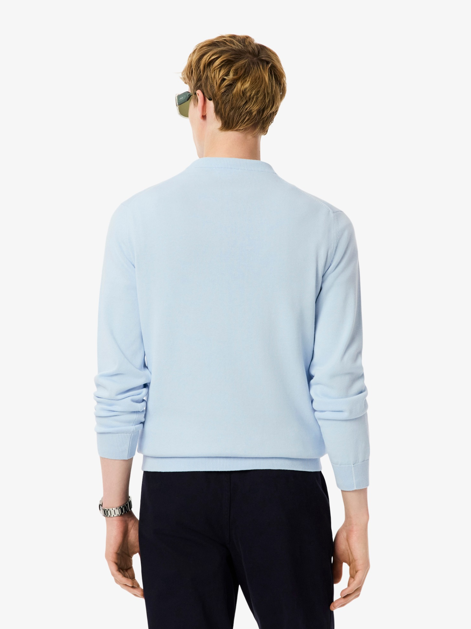 LACOSTE Monochrome Crew Neck Cotton Sweater Light Blue