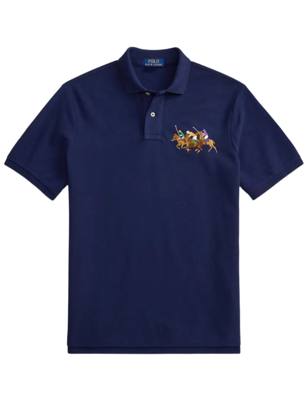 RALPH LAUREN Classic Fit Triple-Pony Mesh Polo Shirt Newport Navy
