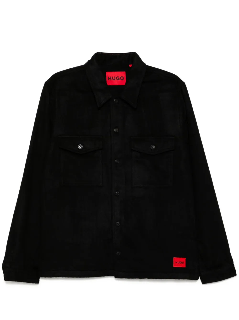 HUGO Logo-Patch Long Sleeves Enalu Oversized-fit Shirt Black