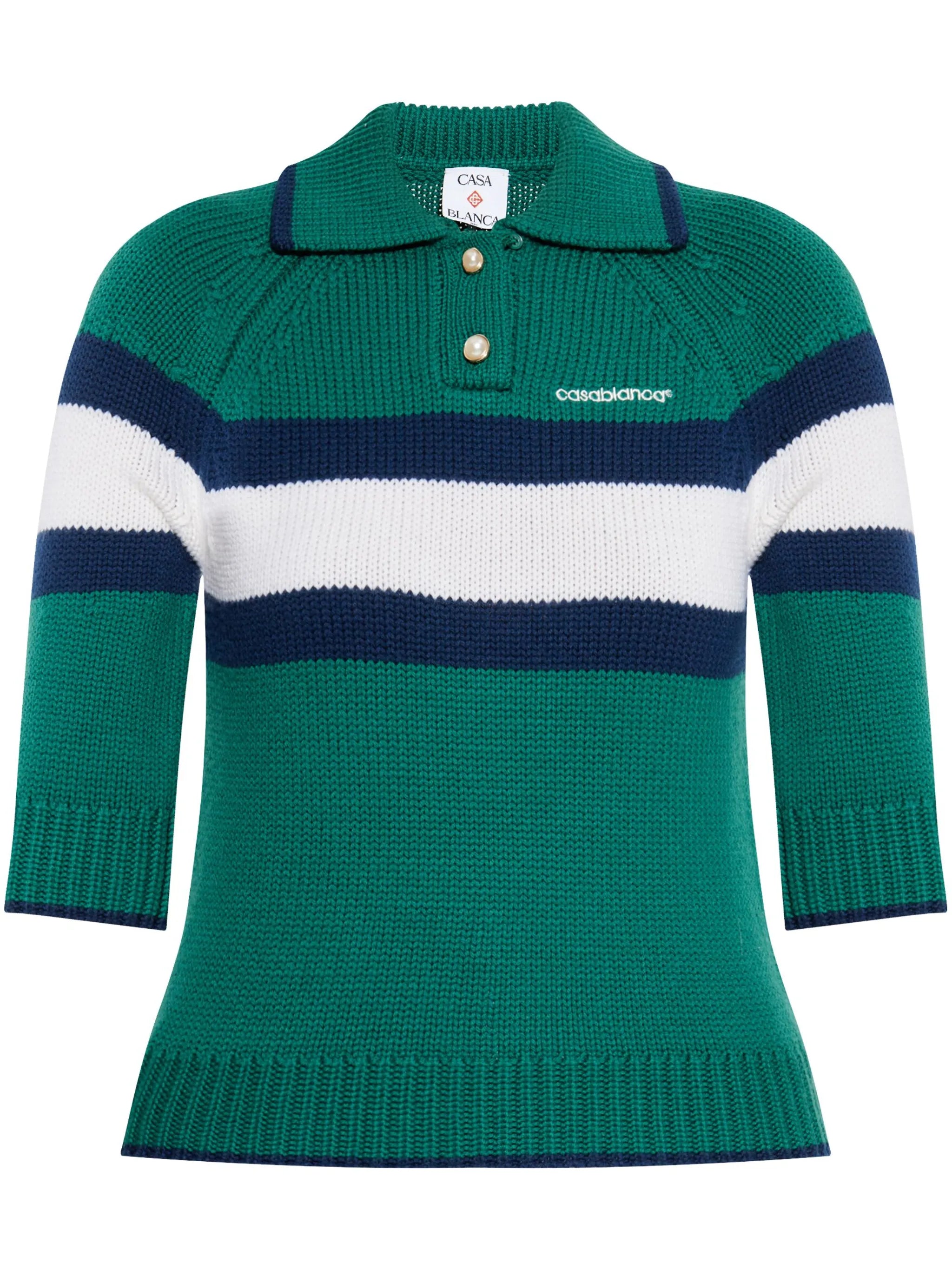 CASABLANCA WOMEN Colour Block Polo Shirt Green/Navy