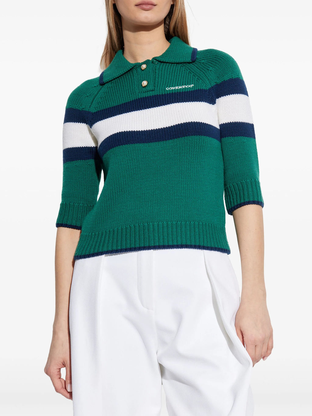 CASABLANCA WOMEN Colour Block Polo Shirt Green/Navy