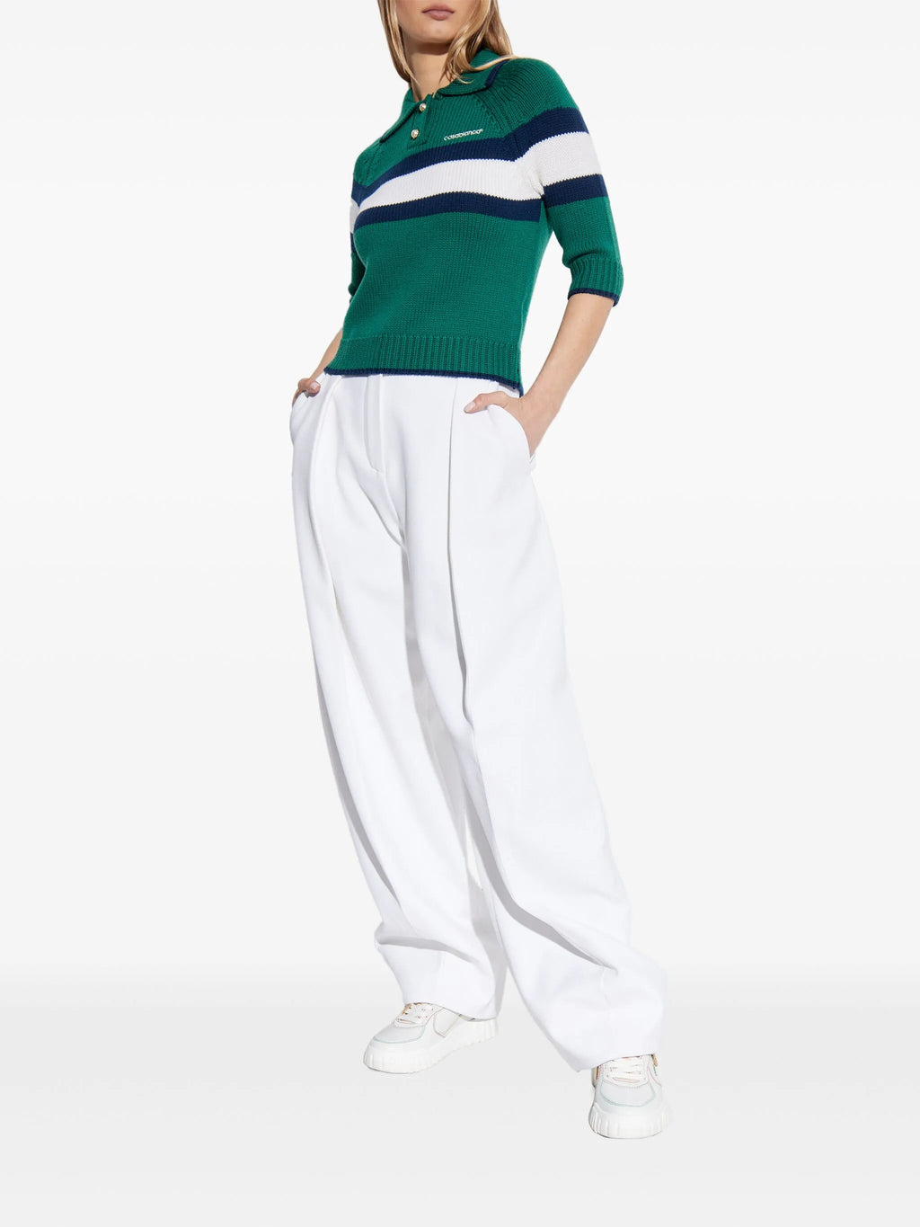 CASABLANCA WOMEN Colour Block Polo Shirt Green/Navy