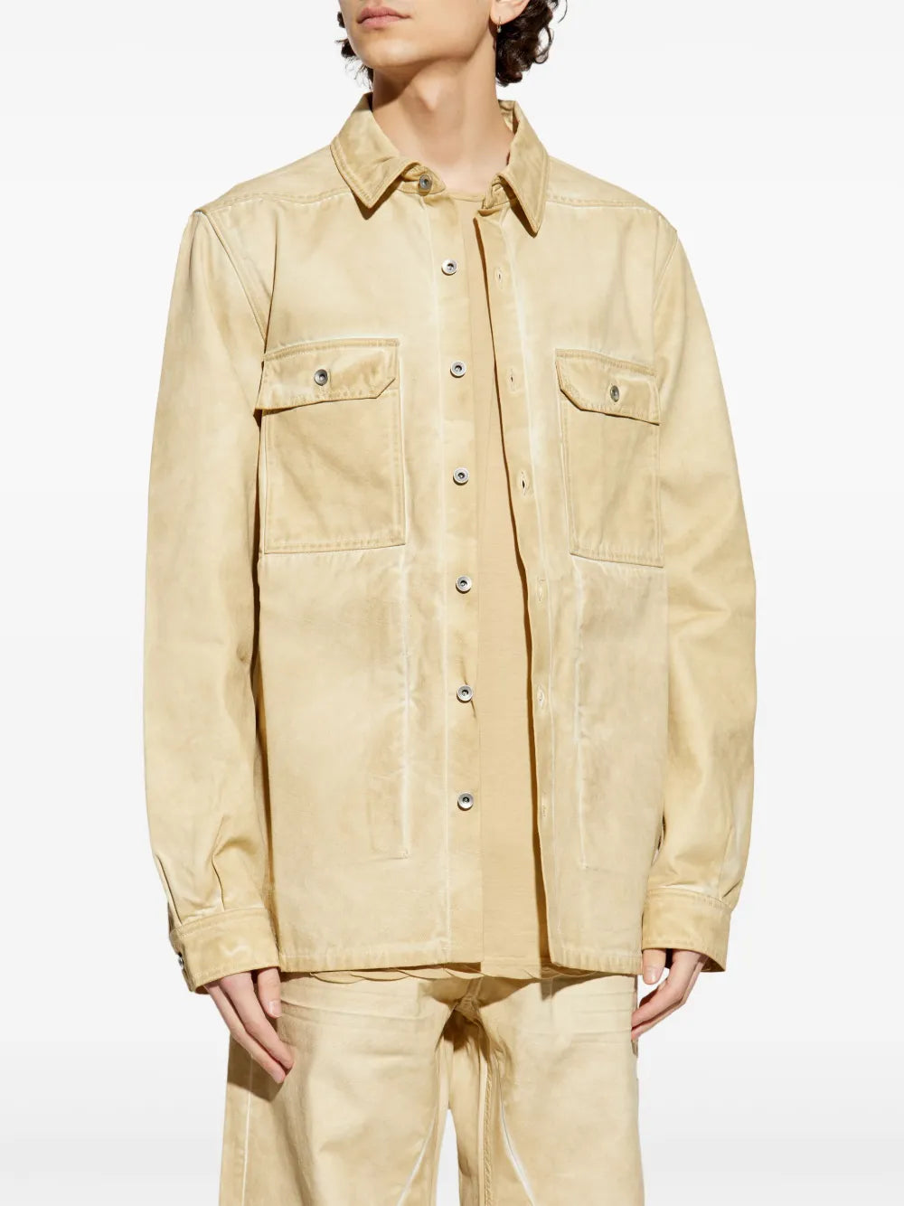 RICK OWENS DRKSHDW Woven Denim Shirt With Lace Beige