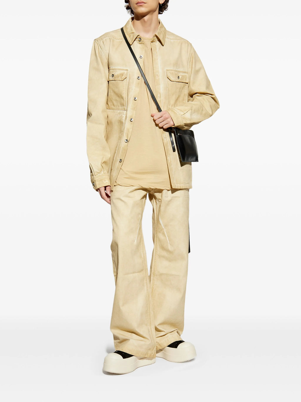 RICK OWENS DRKSHDW Woven Denim Shirt With Lace Beige