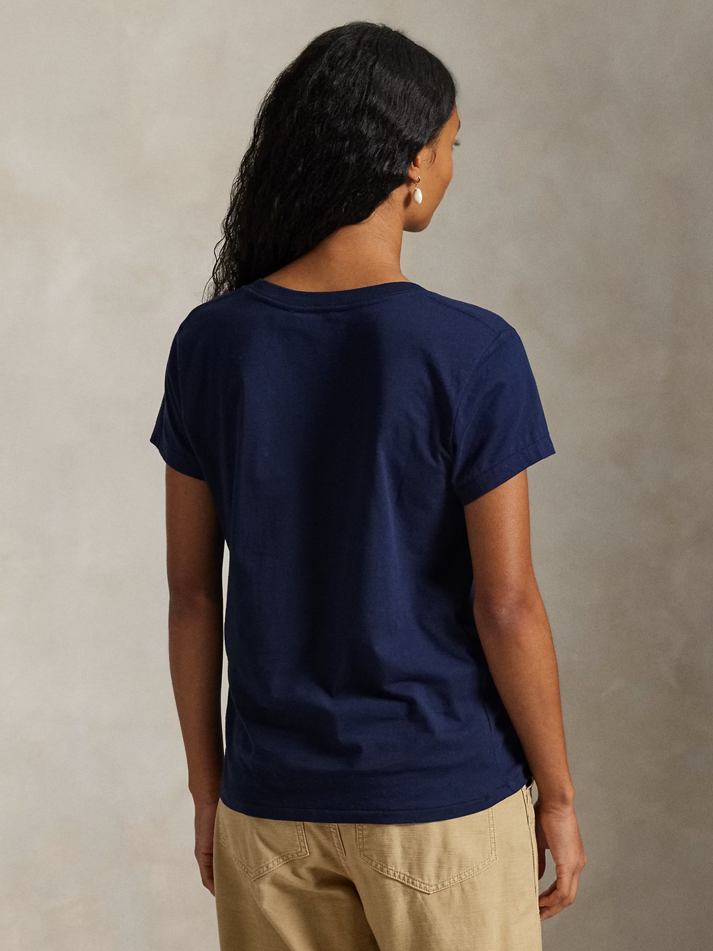 RALPH LAUREN WOMEN Cotton Jersey V-Neck T-Shirt Cruise Navy