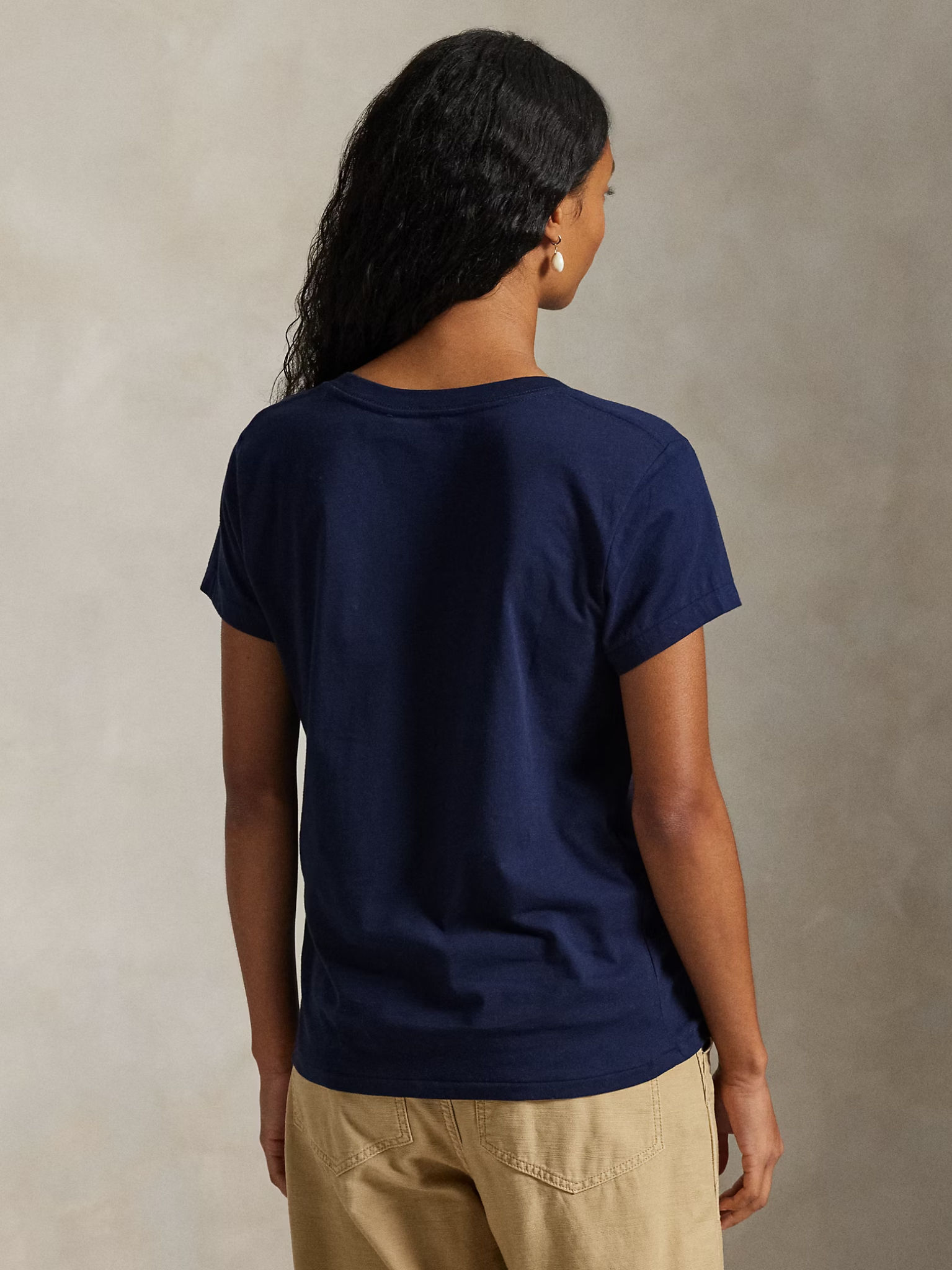 RALPH LAUREN WOMEN Cotton Jersey V-Neck T-Shirt Cruise Navy