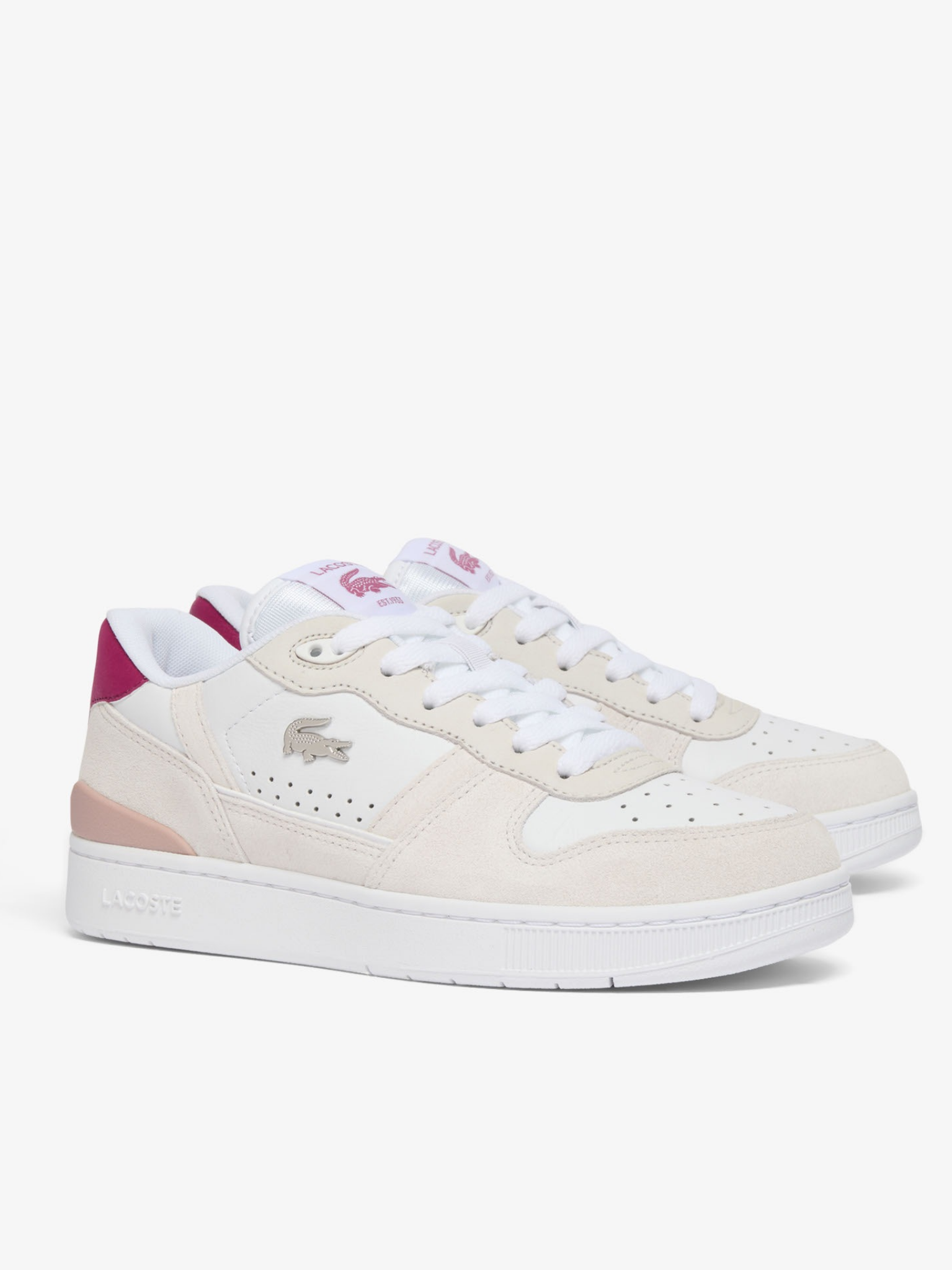 LACOSTE WOMEN T-Clip Set Suede Sneakers White/Dark Purple