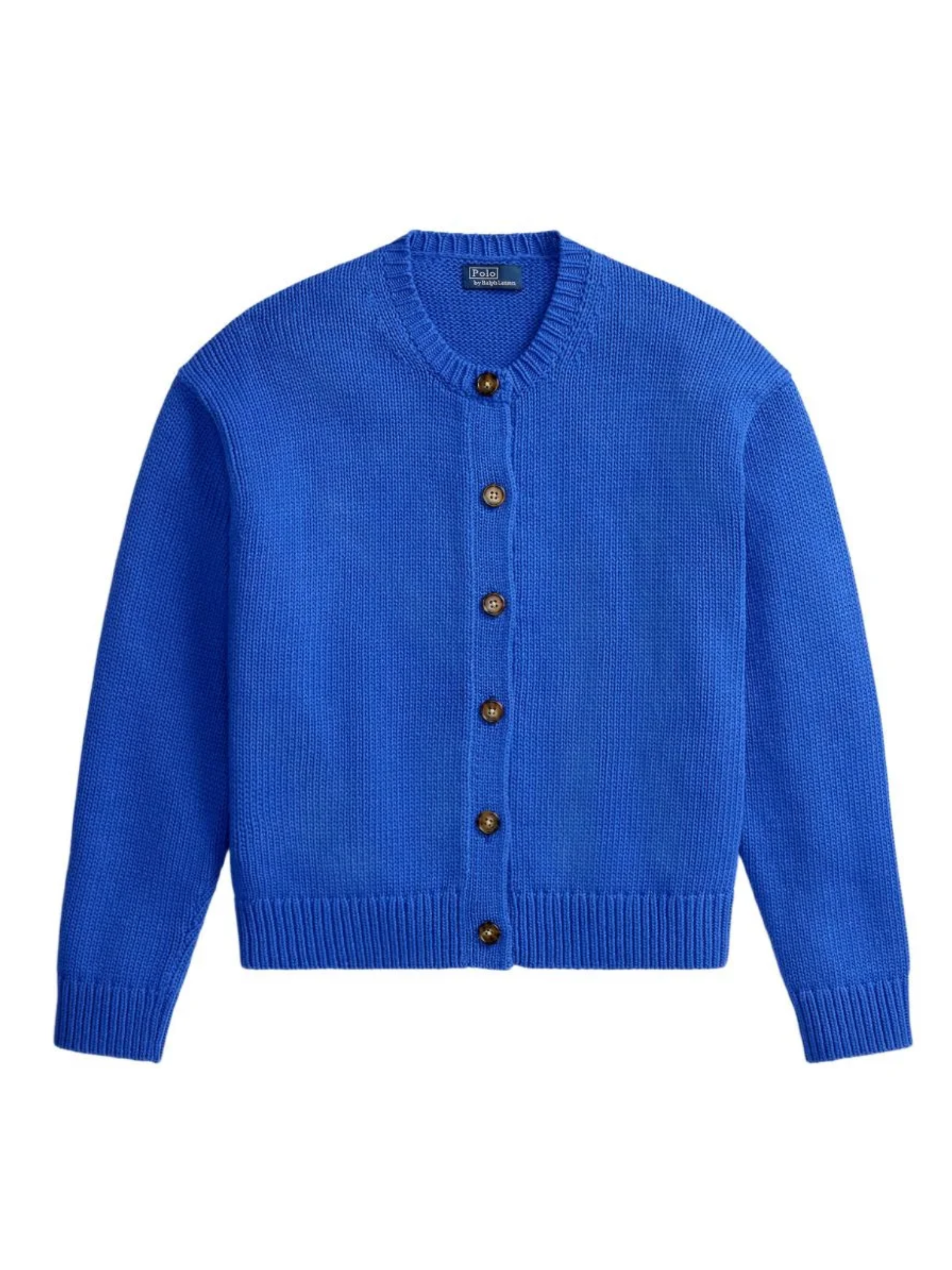 RALPH LAUREN WOMEN Linen-blend Crewneck Cardigan Gala Blue