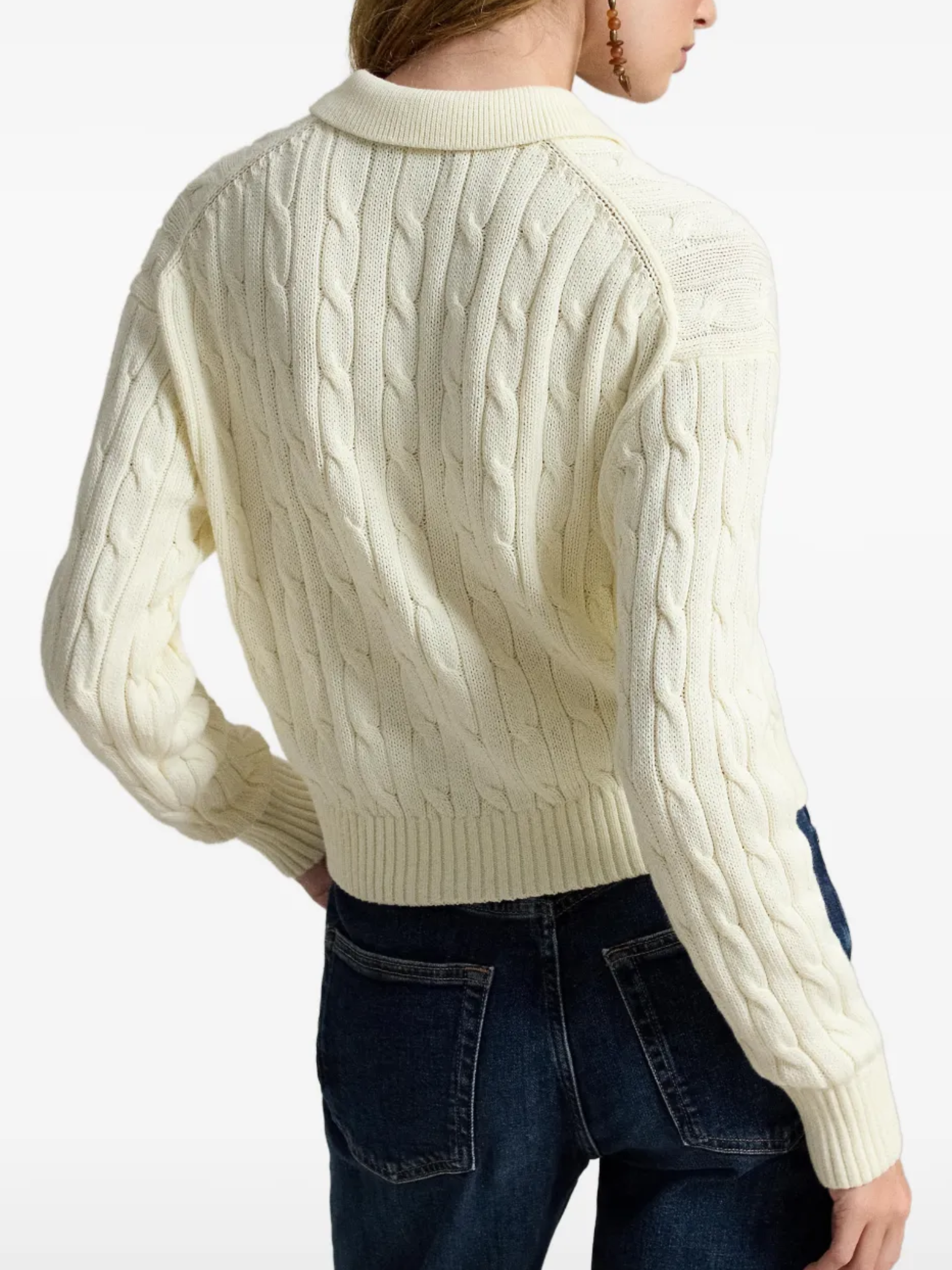 RALPH LAUREN WOMEN Cable Cotton Polo-collar Cardigan	Clubhouse Cream
