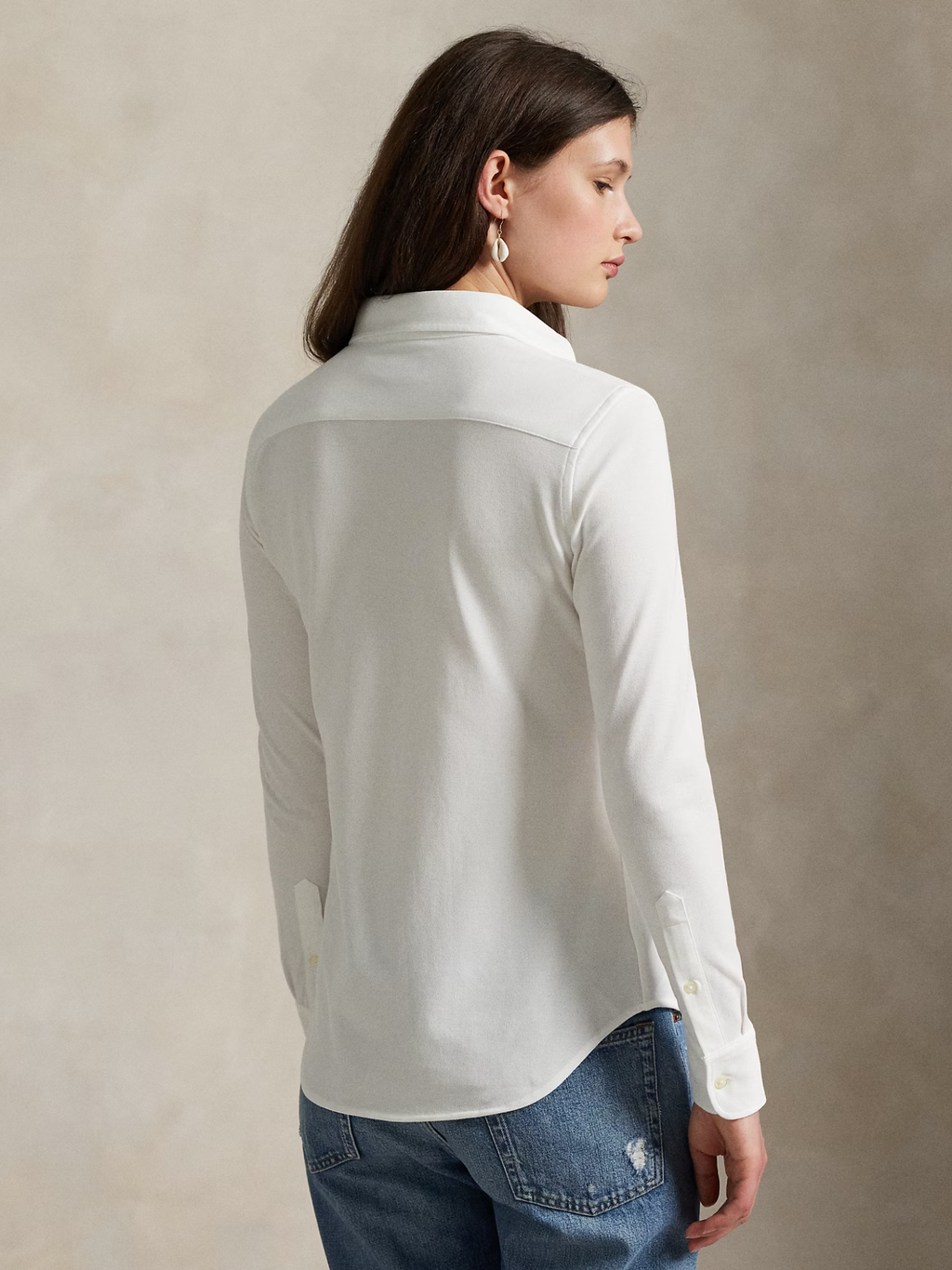 RALPH LAUREN WOMEN Slim Fit Knit Cotton Oxford Shirt White