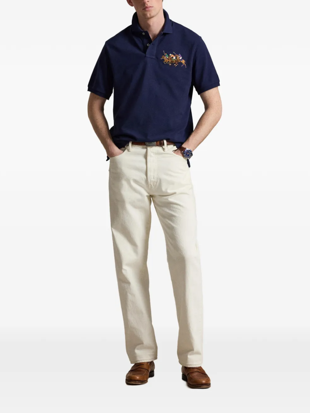RALPH LAUREN Classic Fit Triple-Pony Mesh Polo Shirt Newport Navy