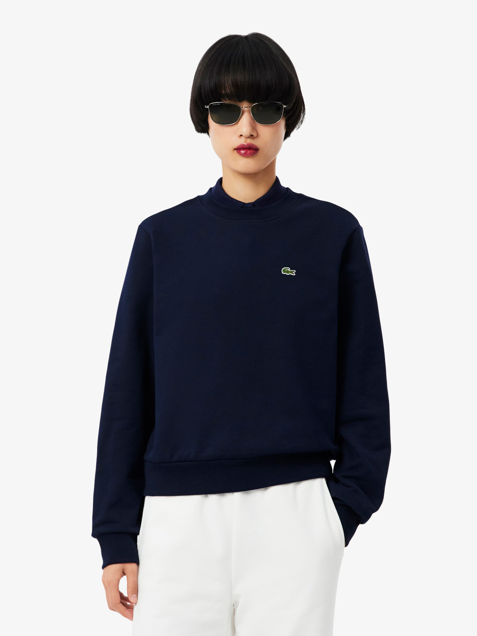 LACOSTE WOMEN Relaxed Fit Fleece Crew Neck Sweatshirt Midnight Blue