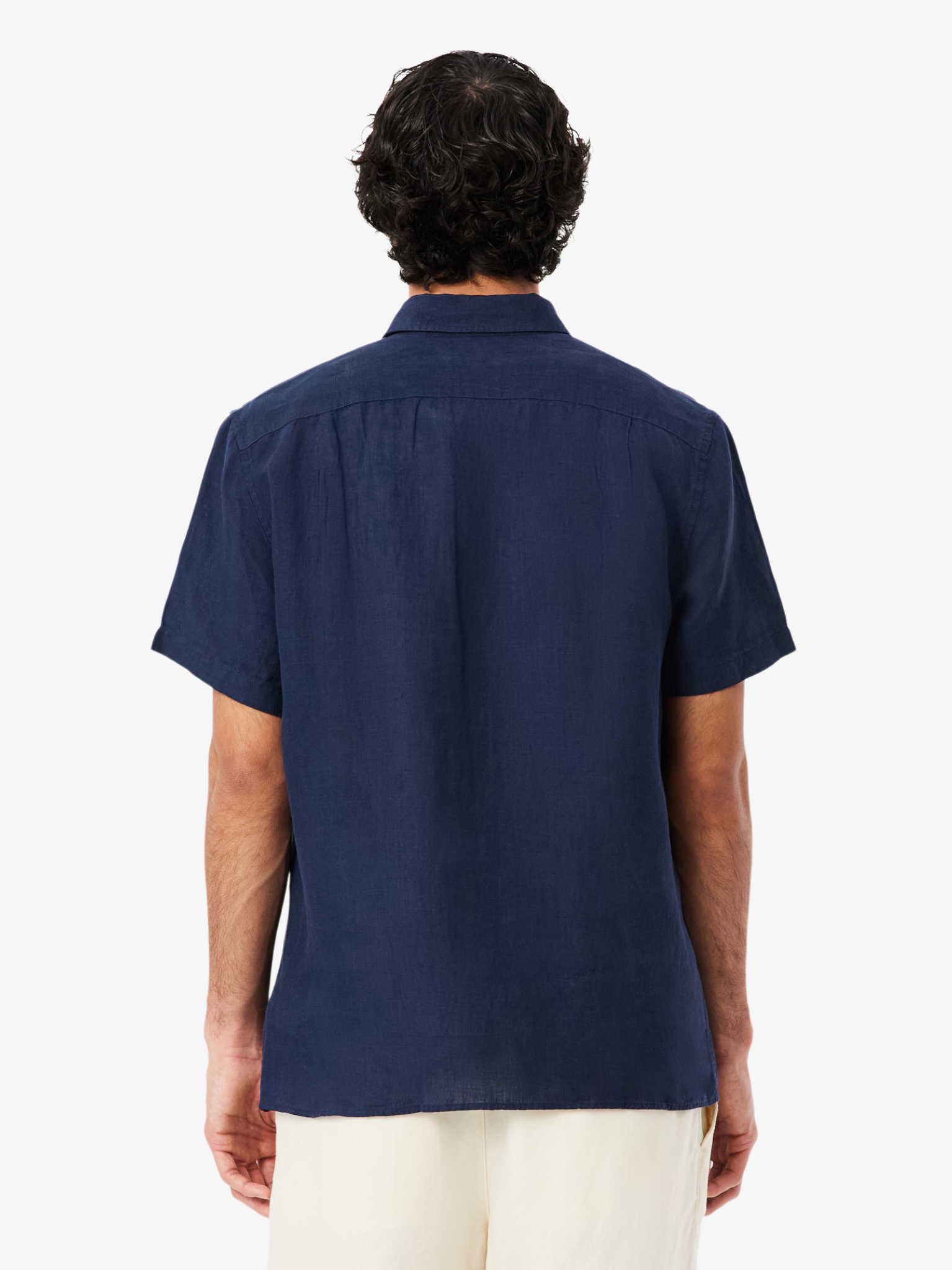 LACOSTE Short Sleeved Linen Shirt Midnight Blue